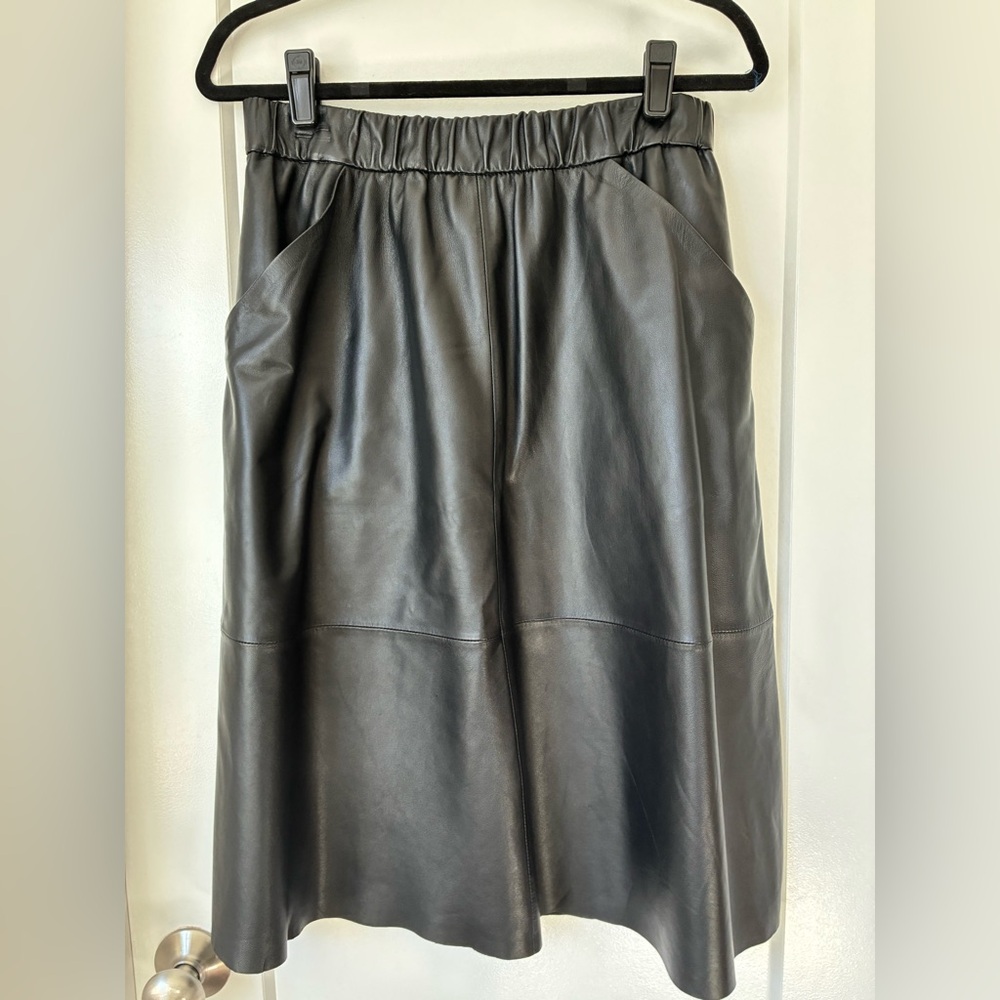 Bagatelle Genuine Leather Black Midi Skirt